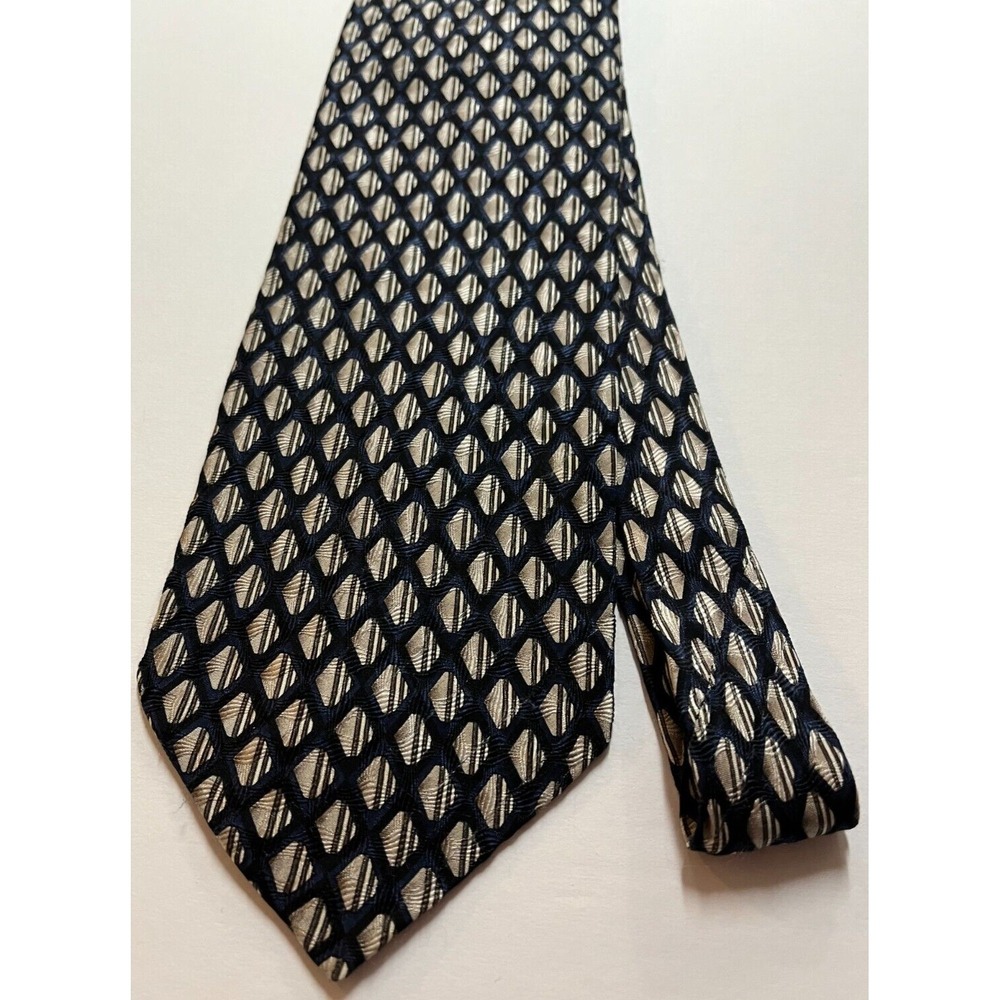 Mens‎ Tie Silk Tesoro Rosso Accessory Necktie Navy Blue Ivory Abstract Pattern